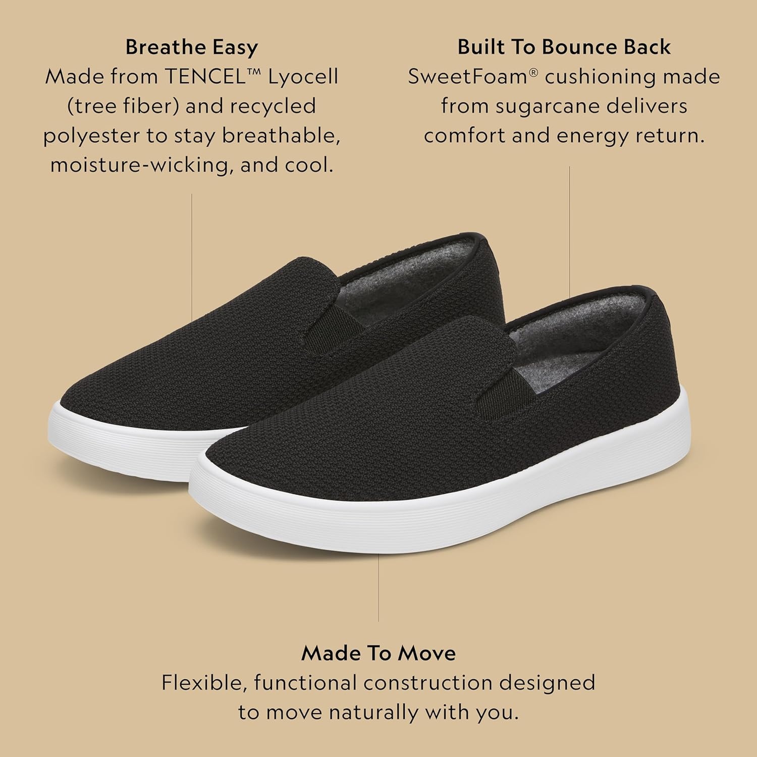 image:imageAllbirds Mens Cruiser Slip On Shoe Breathable Comfortable Sneaker for Everyday WearNatural Black Blizzard Sole