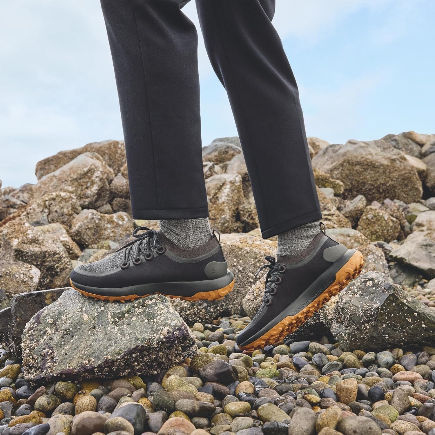 image:imageAllbirds Mens Trail Runner Breathable All Traction Hiking ShoesMedium Grey Rugged Khaki Sole