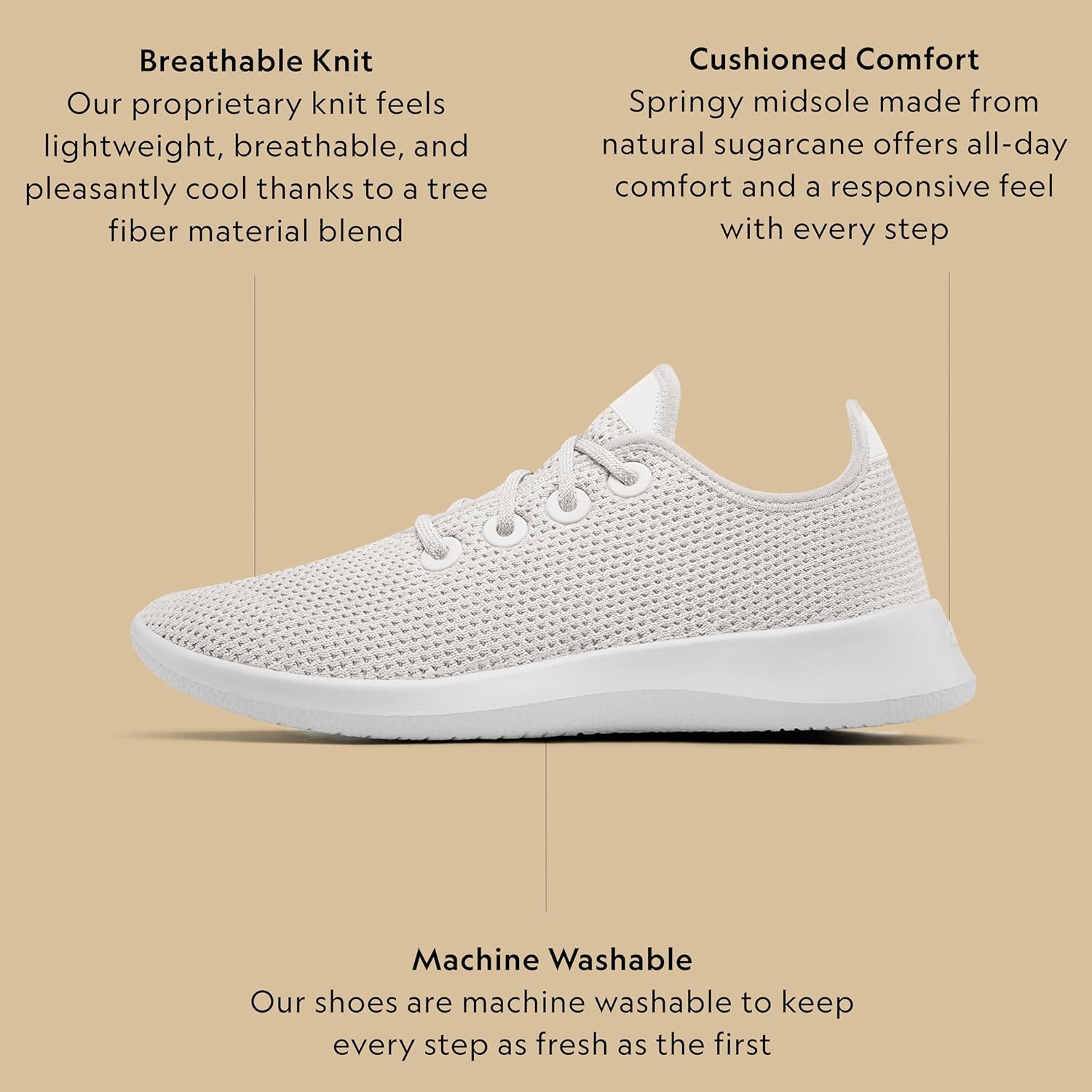 image:imageAllbirds Mens Tree Runner Everyday Sneakers Machine Washable Shoe Made with Natural MaterialsKaikoura White White Sole