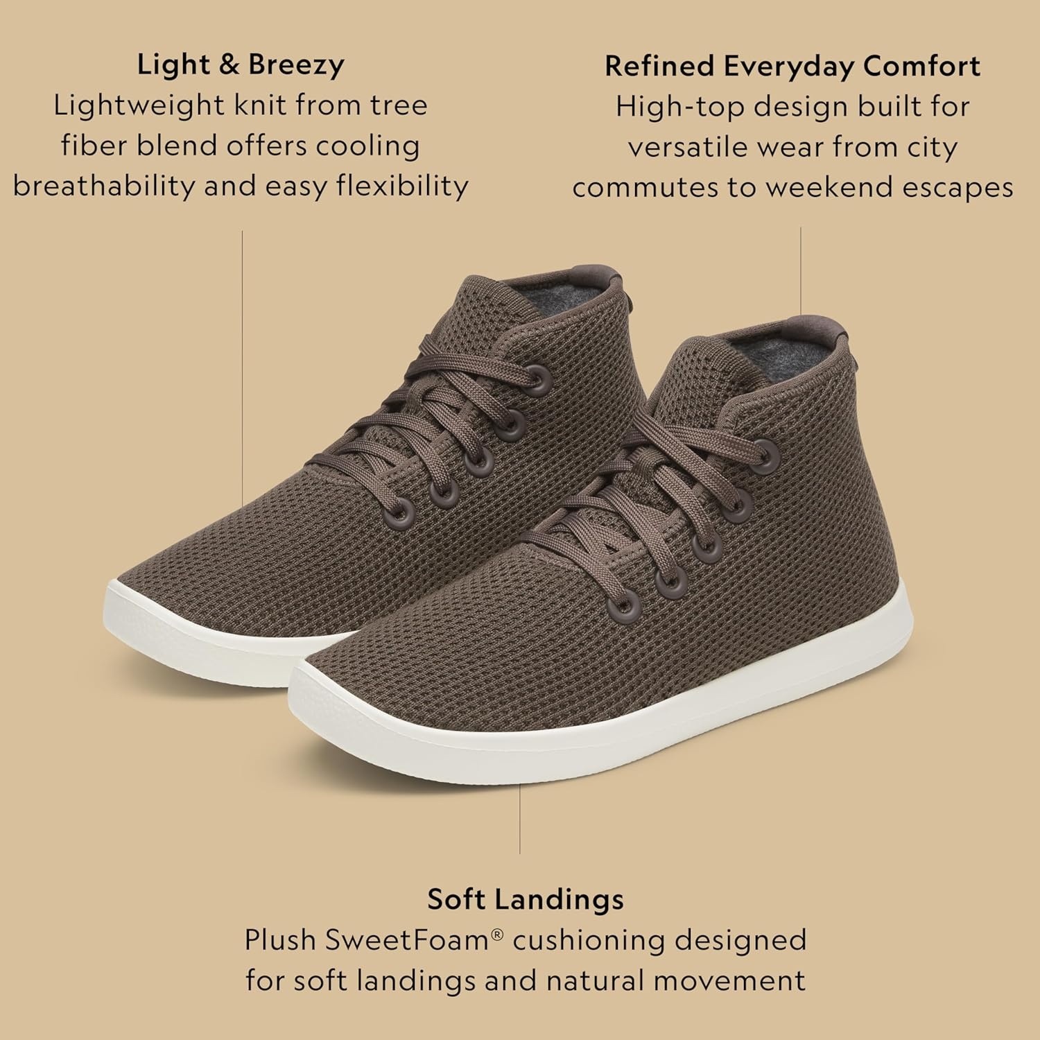 image:imageAllbirds Mens Tree Topper Lightweight HighTop Sneaker Breathable Everyday Casual ShoesNatural Black Natural Black Sole
