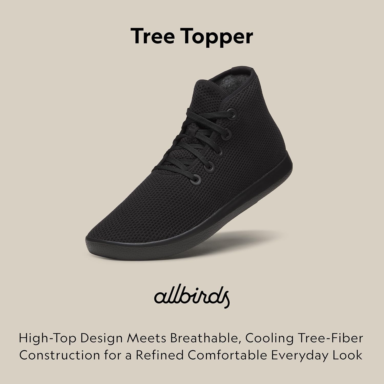 image:imageAllbirds Mens Tree Topper Lightweight HighTop Sneaker Breathable Everyday Casual ShoesNatural Black Natural Black Sole