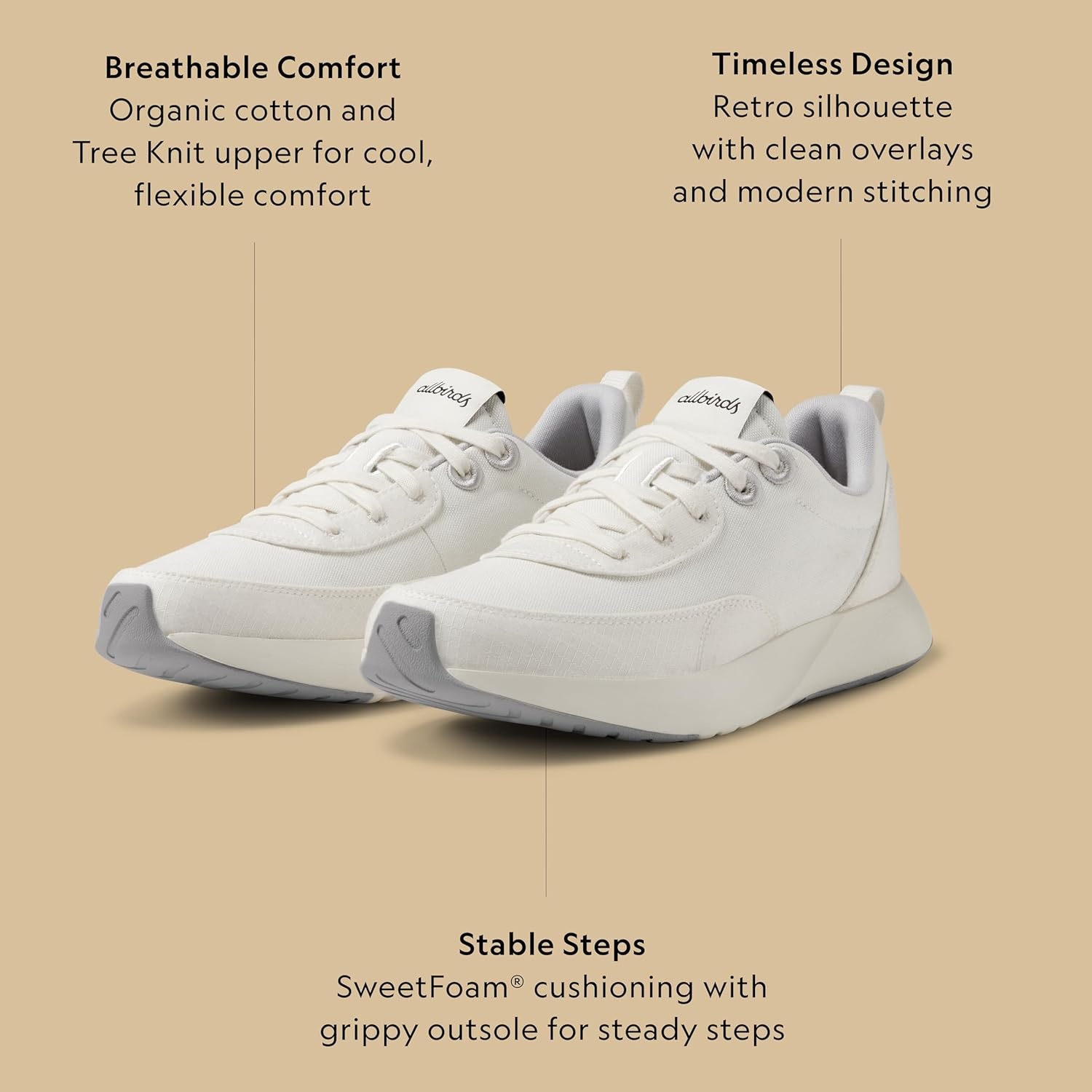 image:imageAllbirds Womens Courier Lightweight RetroInspired Everyday SneakerBlizzard Light Grey Natural White Sole
