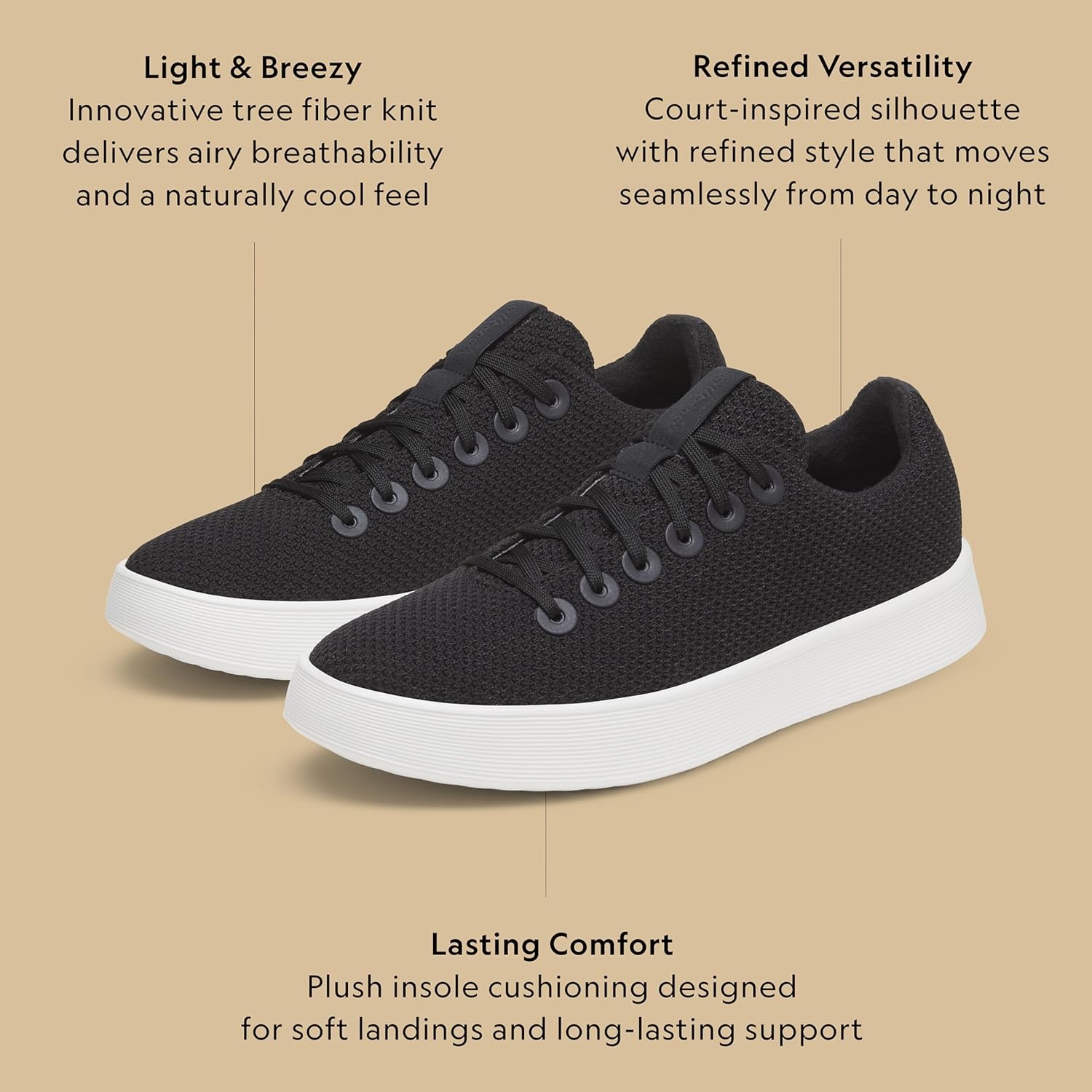 image:imageAllbirds Womens Cruiser Lightweight Walking Court Sneaker ShoesNatural Black Blizzard Sole