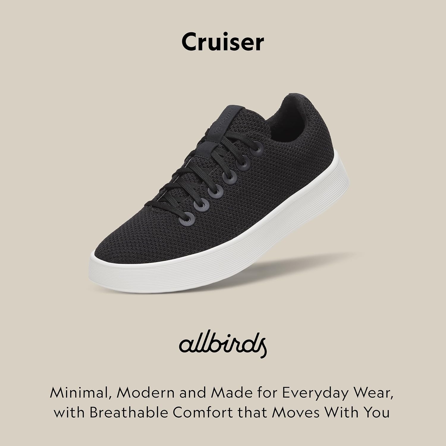 image:imageAllbirds Womens Cruiser Lightweight Walking Court Sneaker ShoesNatural Black Blizzard Sole