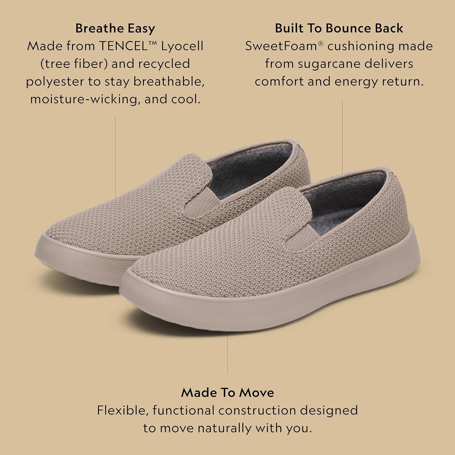 image:imageAllbirds Womens Cruiser Slip On Shoe Breathable Comfortable Sneaker for Everyday WearMushroom Mushroom Sole