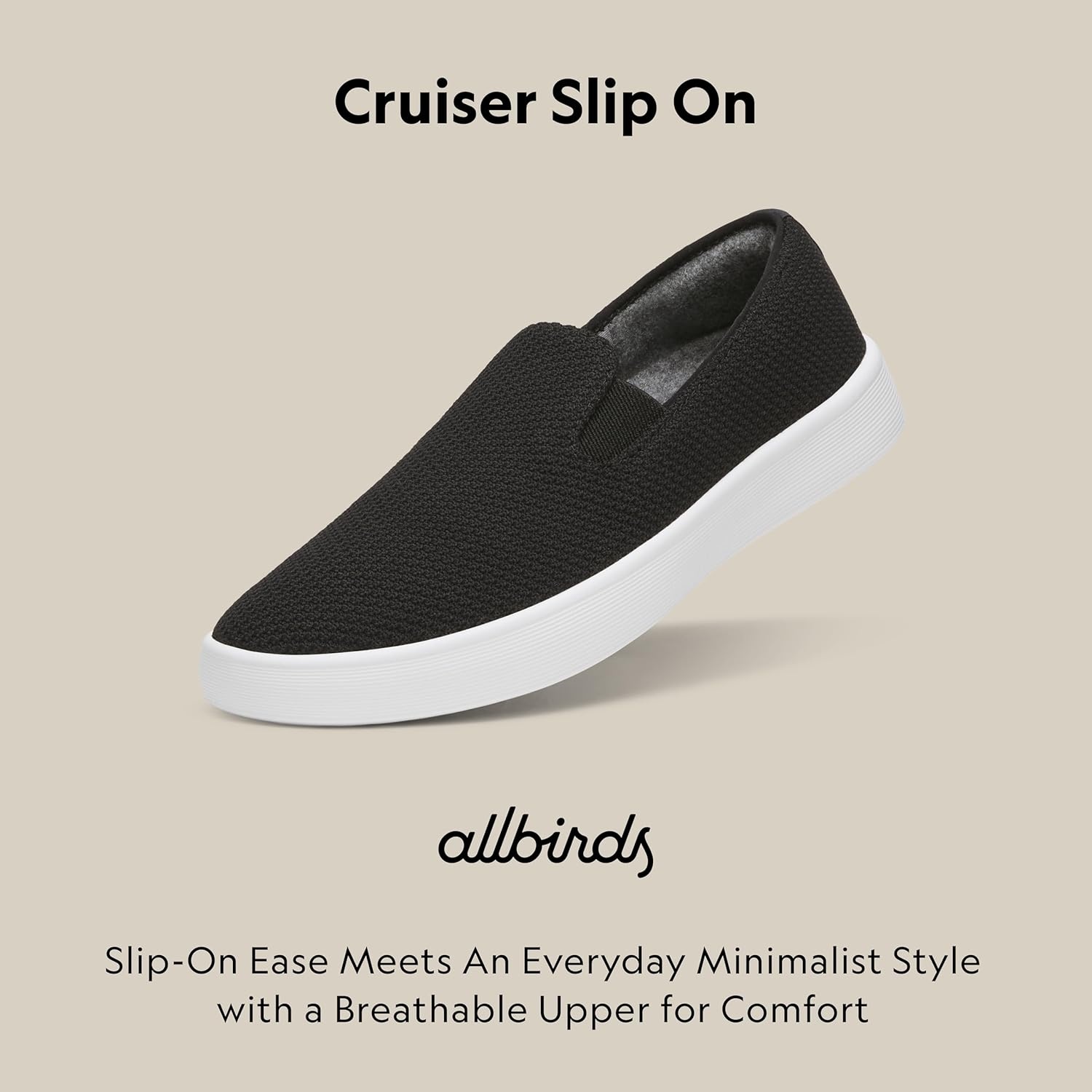 image:imageAllbirds Womens Cruiser Slip On Shoe Breathable Comfortable Sneaker for Everyday WearNatural Black Blizzard Sole