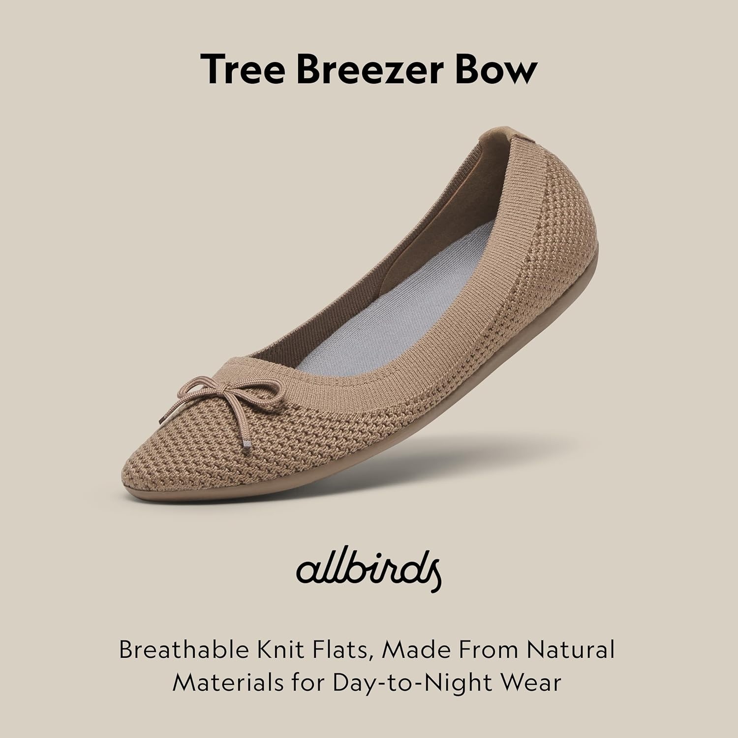 image:imageAllbirds Womens Tree Breezer Knit Ballet Flats SlipOn Everyday Round Toe Shoes Machine Washable Made with Natural MaterialsBark Brown Bow