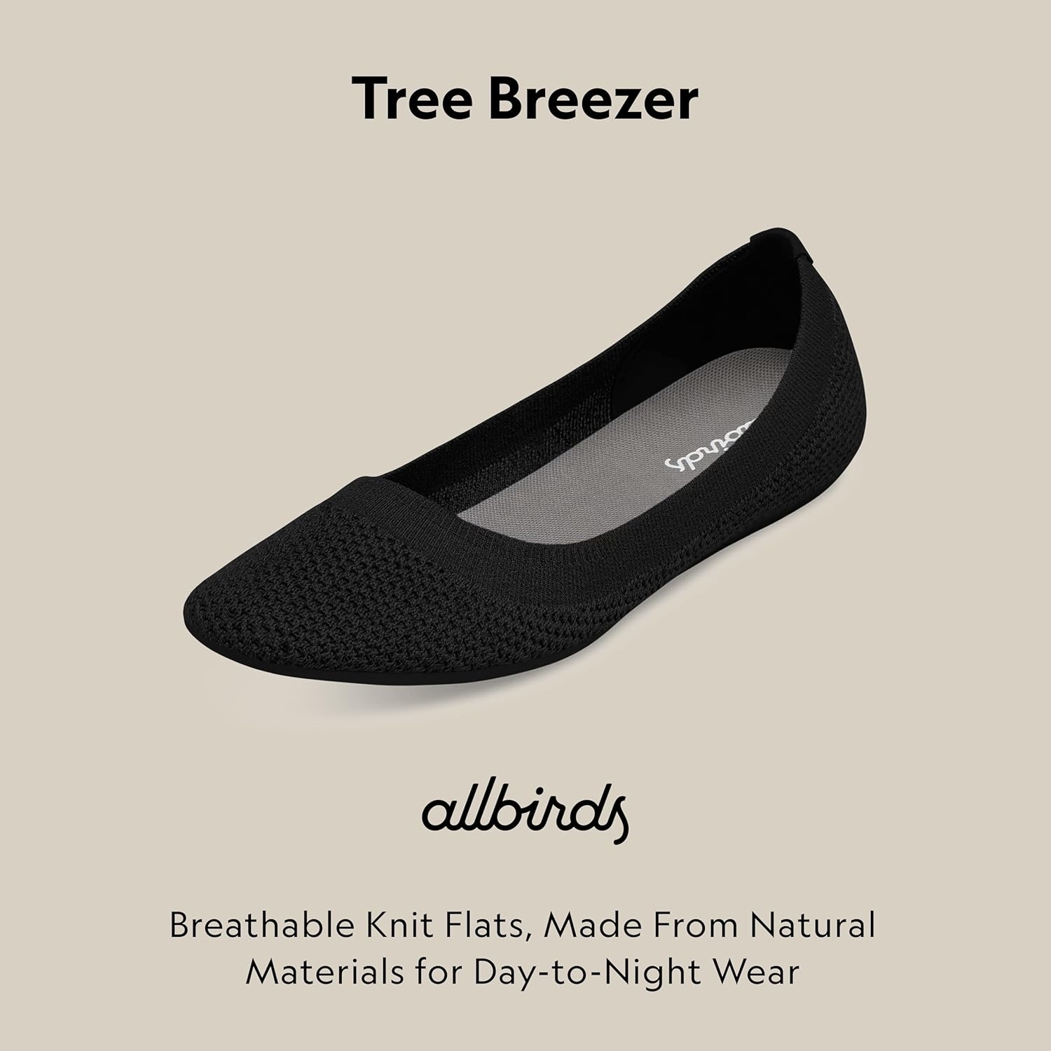 image:imageAllbirds Womens Tree Breezer Knit Ballet Flats SlipOn Everyday Round Toe Shoes Machine Washable Made with Natural MaterialsJet Black Black Sole