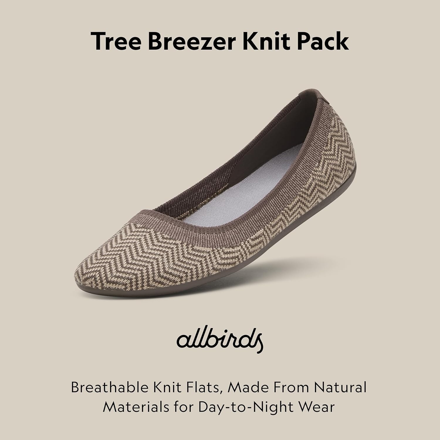 image:imageAllbirds Womens Tree Breezer Knit Ballet Flats SlipOn Everyday Round Toe Shoes Machine Washable Made with Natural MaterialsLight Khaki Rustic Brown Sole Knit