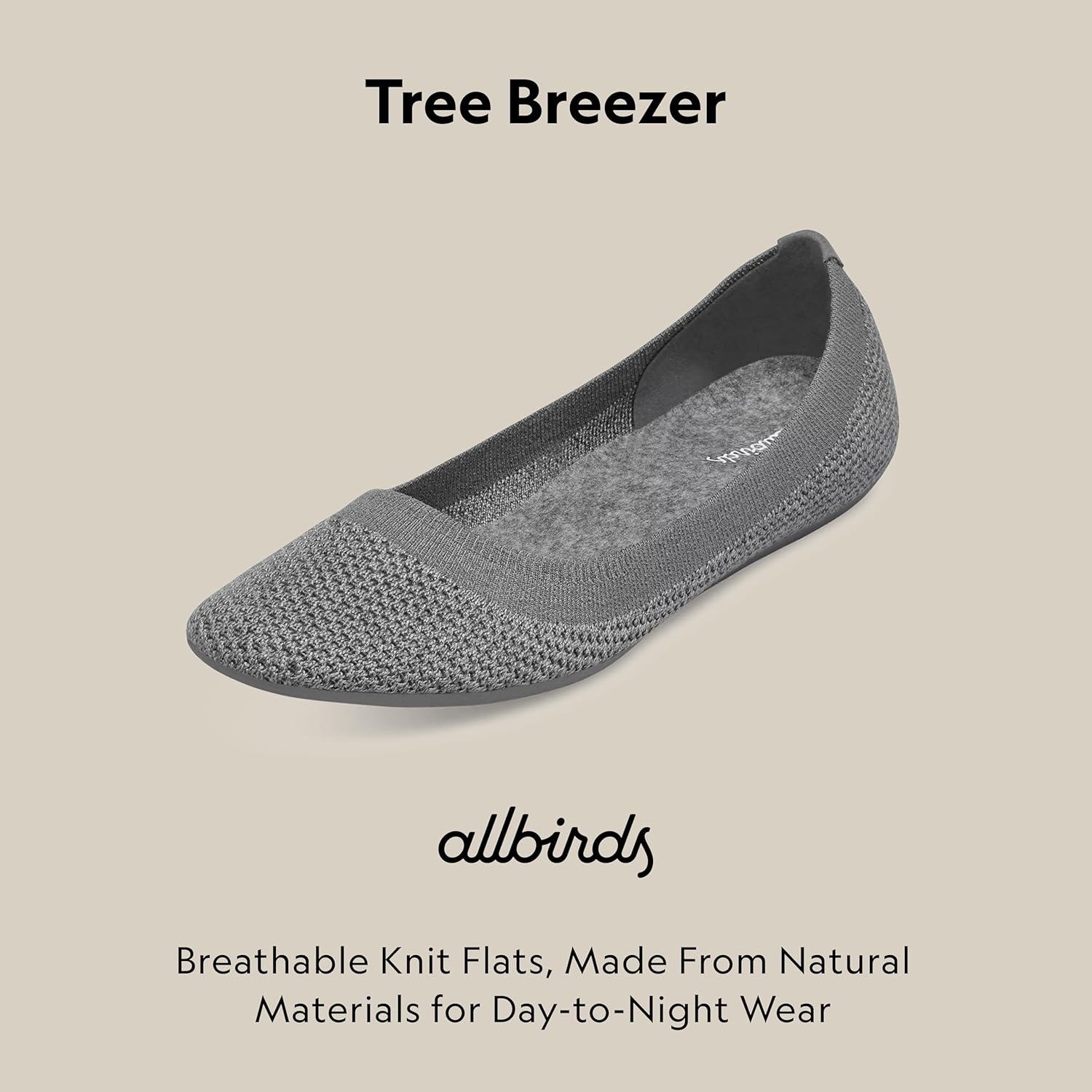 image:imageAllbirds Womens Tree Breezer Knit Ballet Flats SlipOn Everyday Round Toe Shoes Machine Washable Made with Natural MaterialsMist Dark Grey Sole