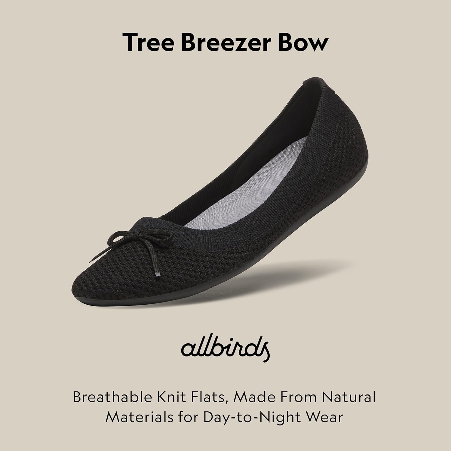 image:imageAllbirds Womens Tree Breezer Knit Ballet Flats SlipOn Everyday Round Toe Shoes Machine Washable Made with Natural MaterialsNatural Black Bow