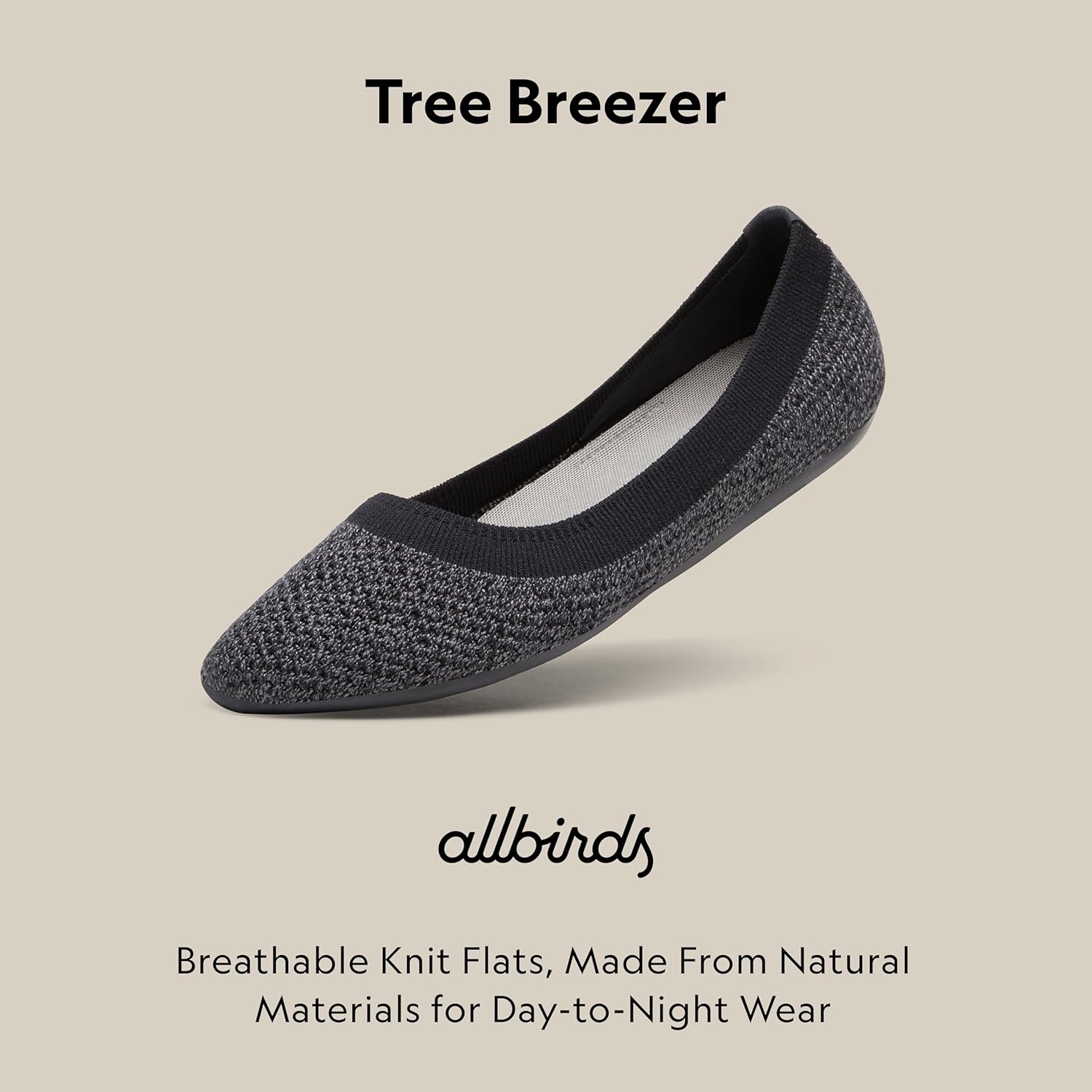 image:imageAllbirds Womens Tree Breezer Knit Ballet Flats SlipOn Everyday Round Toe Shoes Machine Washable Made with Natural MaterialsNatural Black Stormy Grey Natural Black Sole