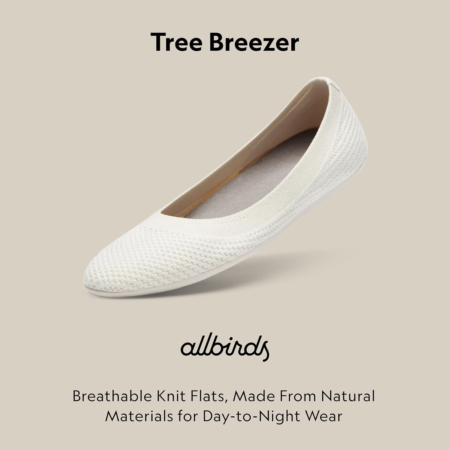 image:imageAllbirds Womens Tree Breezer Knit Ballet Flats SlipOn Everyday Round Toe Shoes Machine Washable Made with Natural MaterialsNatural White Natural White Sole