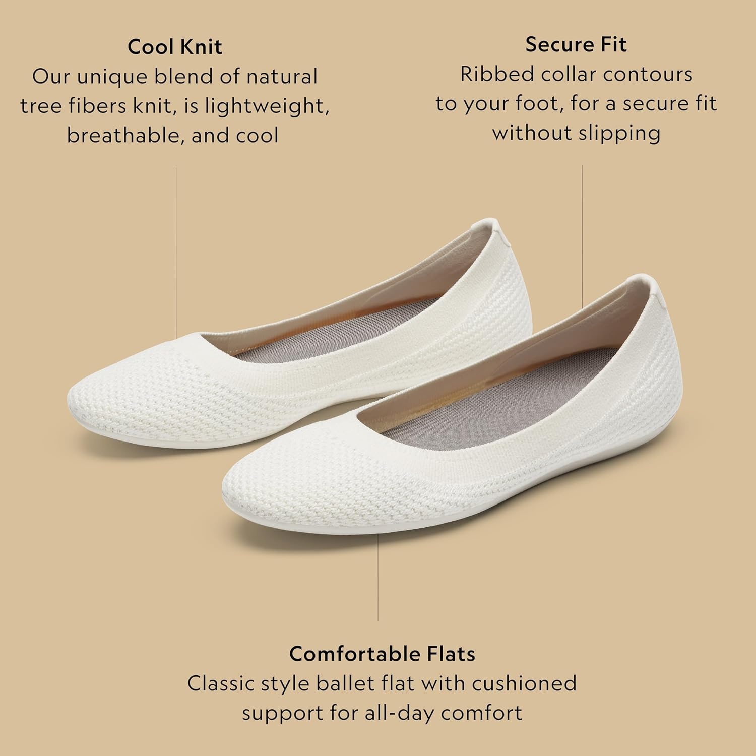 image:imageAllbirds Womens Tree Breezer Knit Ballet Flats SlipOn Everyday Round Toe Shoes Machine Washable Made with Natural MaterialsNatural White Natural White Sole