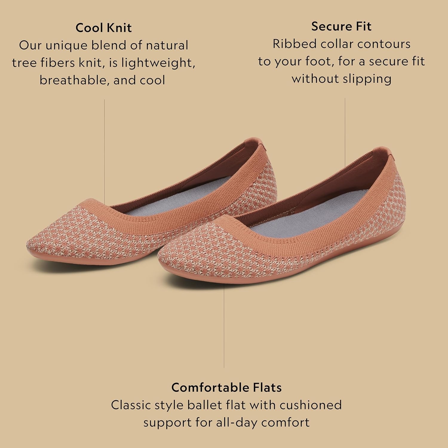 image:imageAllbirds Womens Tree Breezer Knit Ballet Flats SlipOn Everyday Round Toe Shoes Machine Washable Made with Natural MaterialsSienna Blush
