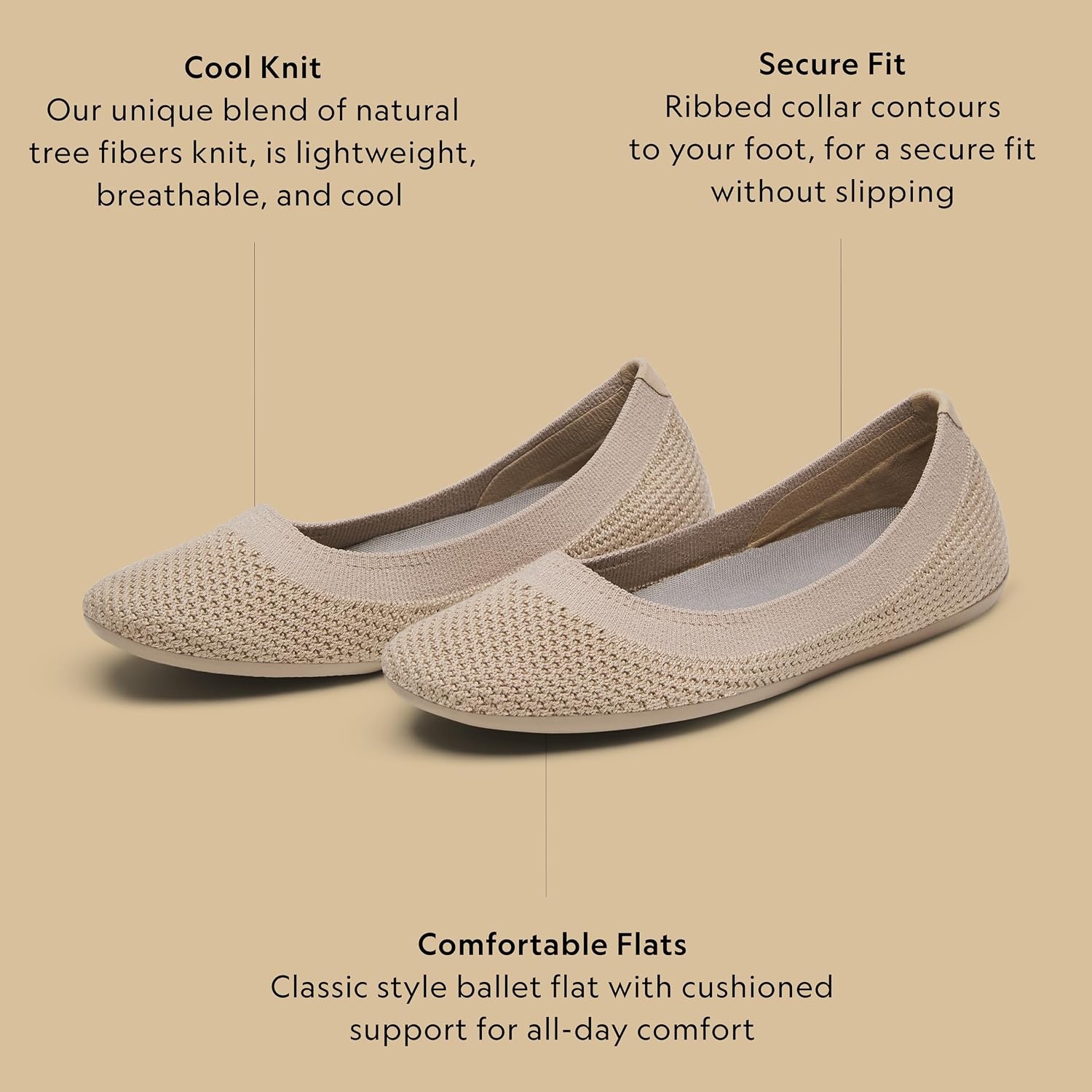 image:imageAllbirds Womens Tree Breezer Knit Ballet Flats SlipOn Everyday Round Toe Shoes Machine Washable Made with Natural MaterialsLight Khaki