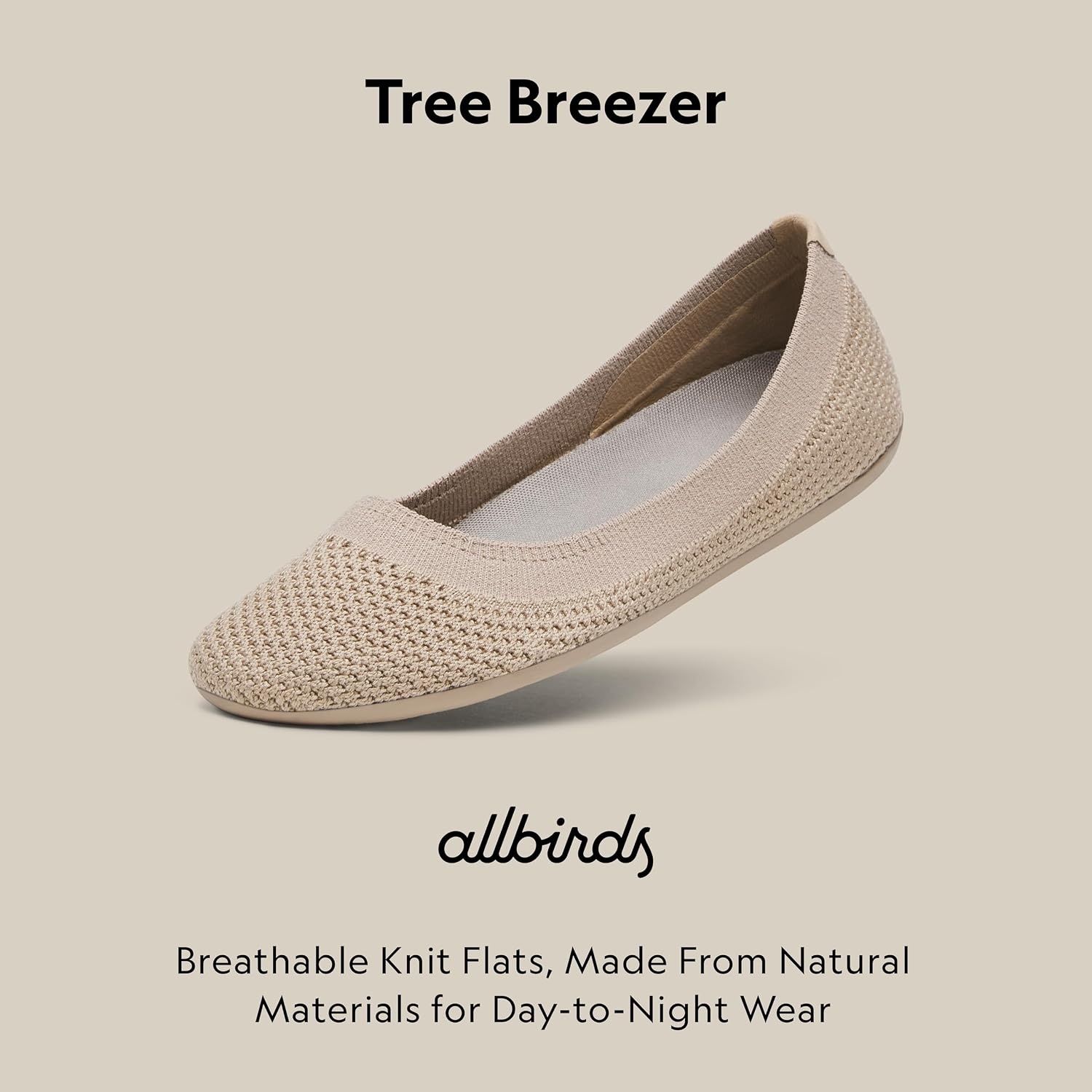 image:imageAllbirds Womens Tree Breezer Knit Ballet Flats SlipOn Everyday Round Toe Shoes Machine Washable Made with Natural MaterialsLight Khaki